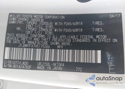 2017 Lexus Gx 460 from USA, damaged, VIN JTJBM7FX7H5175366